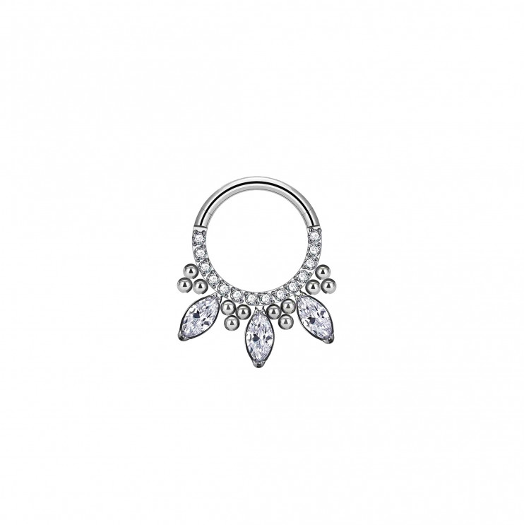 Кликер из титана с тремя фианитами и шарами 1.2х8 мм.  