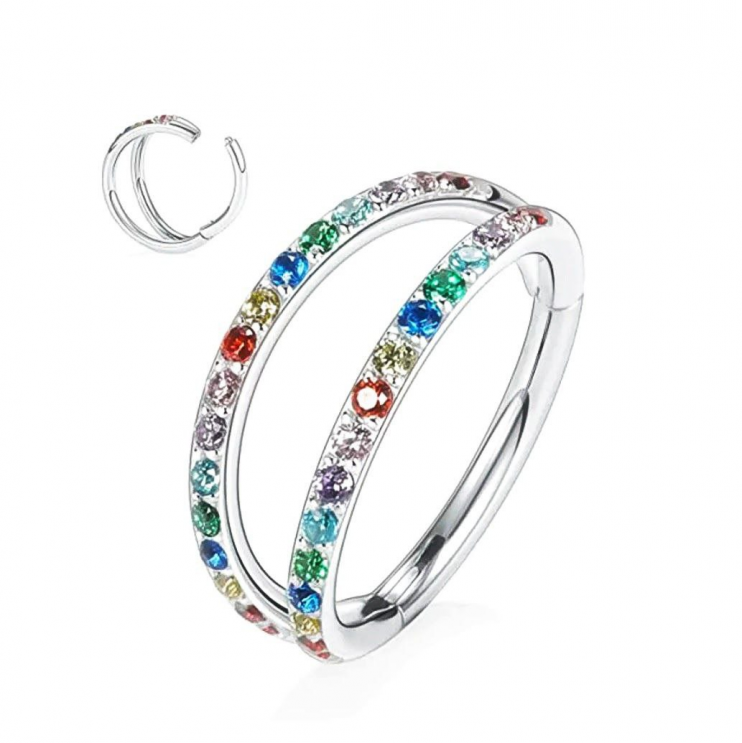 Дабл-кликер из титана с разноцветными стразами  1,2х10мм   