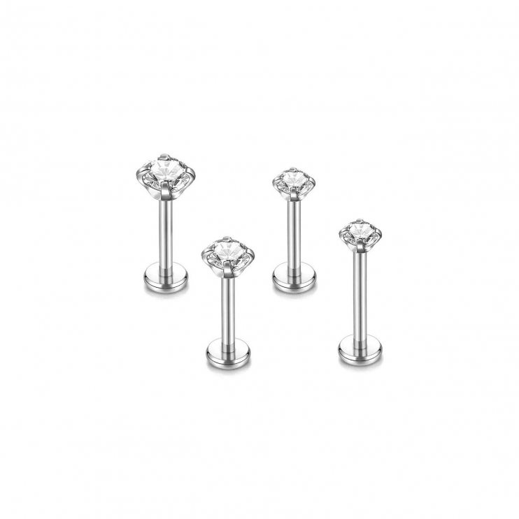 Лабрет из титана  1,2х6мм, прозрачный страз 5мм, интернальная резьба   