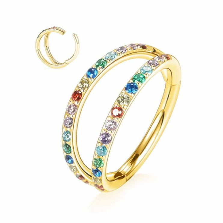 Дабл-кликер из титана Gold с разноцветными стразами  1,2х10  