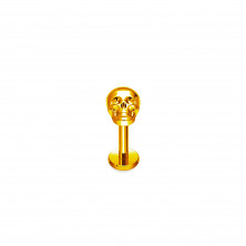 Лабрет из титана в форме объемного черепа 1.2х6 мм. GOLD
