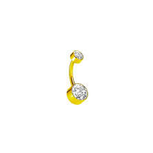 Банан в пупок из титана с кристаллами Swarovski Clear1.2х8 мм. (интернальная резьба)GOLD