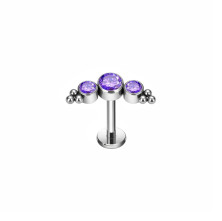 Лабрет из титана 1.2х6 мм. с тремя кристаллами и шарами FIO