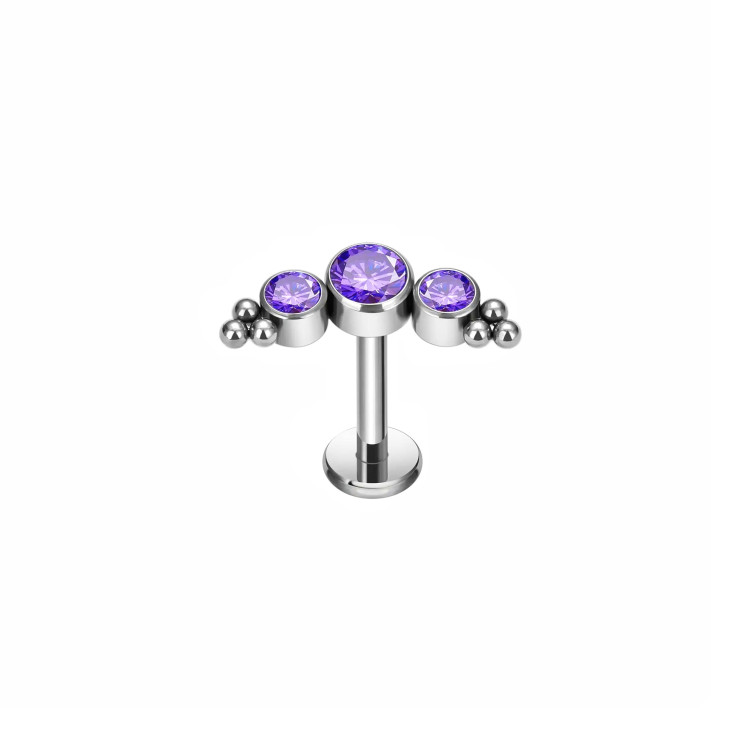 Лабрет из титана 1.2х6 мм. с тремя кристаллами и шарами FIO  
