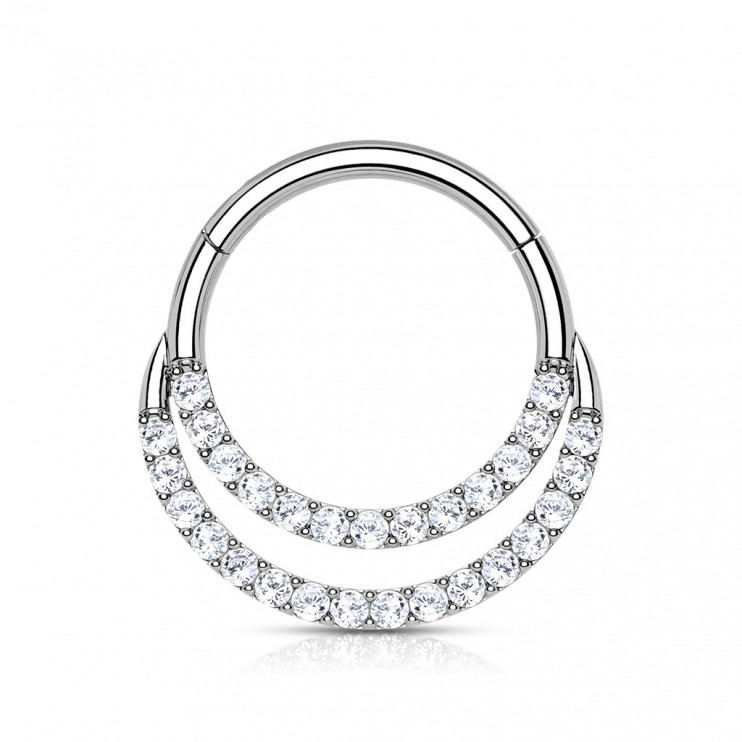 Кликер-двойное кольцо из титана с цирконами Clear  