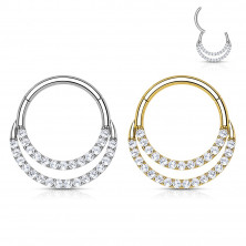 Кликер-двойное кольцо из титана Gold с цирконами Clear