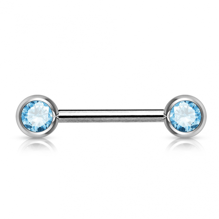 Штанга для соска из титана с кристаллами Light Blue (интернальная резьба)