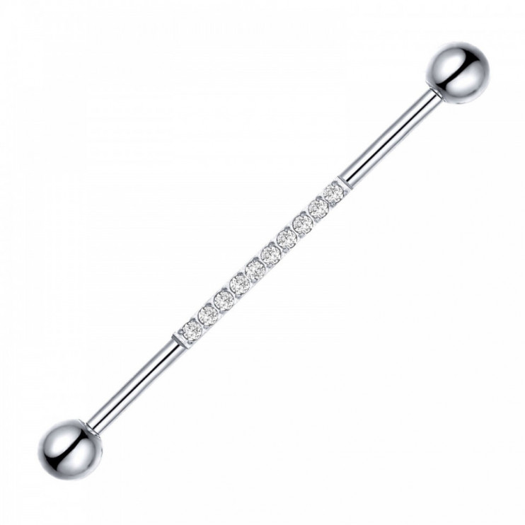 Штанга для индастриала из титана 10 кристаллов Clear  