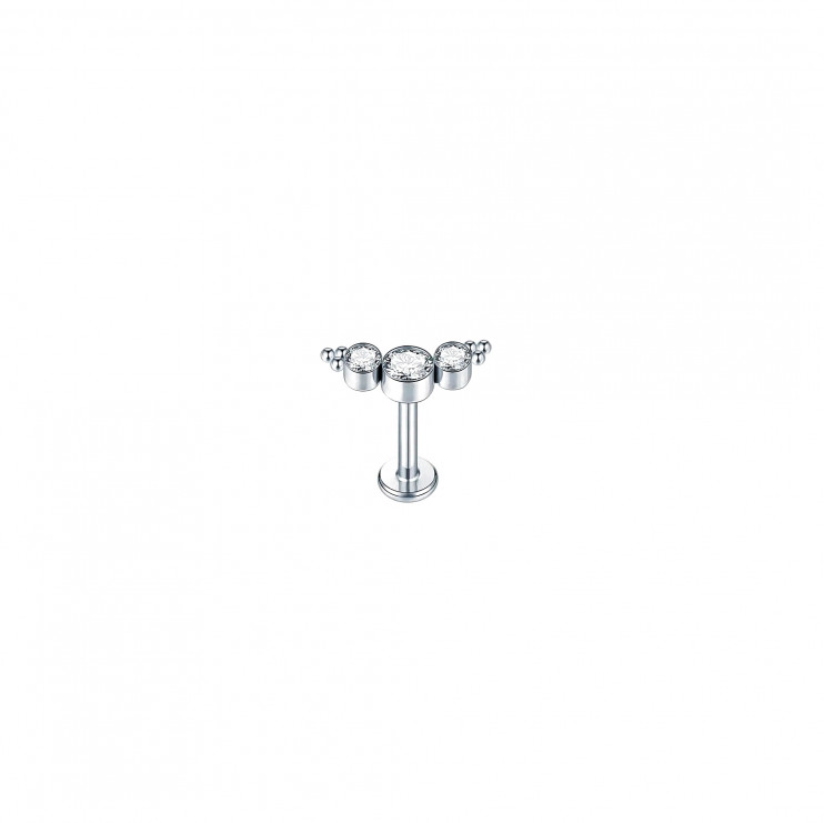 Лабрет из титана 1.2х6 мм. с тремя кристаллами и шарами  