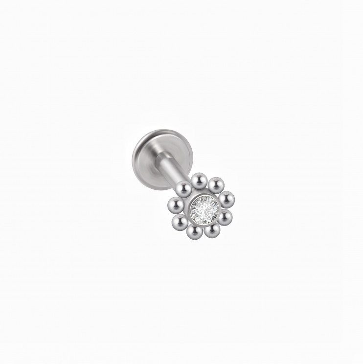 Лабрет из титана с кристаллом и шариками 1.2х6 мм  