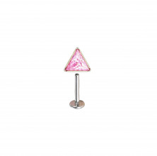 Лабрет из титана 1.2х6 мм. Треугольная накрутка со стразом голубой
