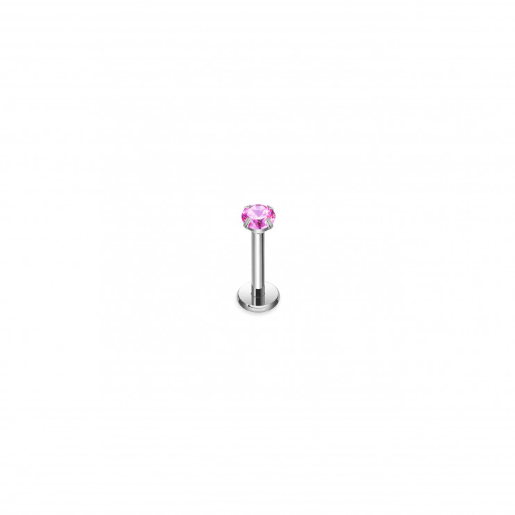 Лабрет из титана с розовым кристаллом  