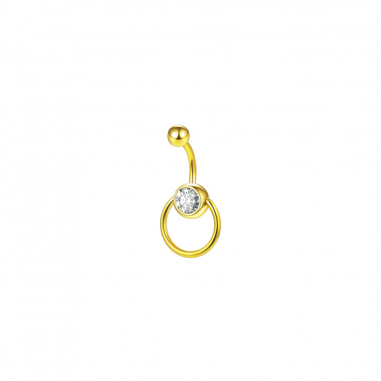 Банан в пупок из титана с кольцом GOLD  