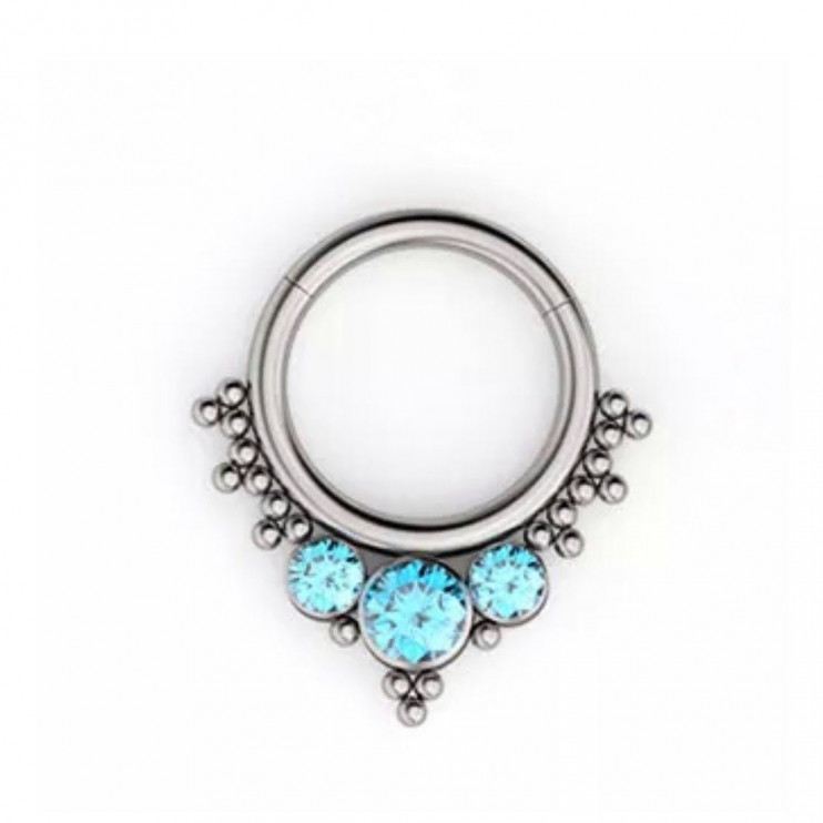 Кликер из титана с тремя цирконами Light Blue