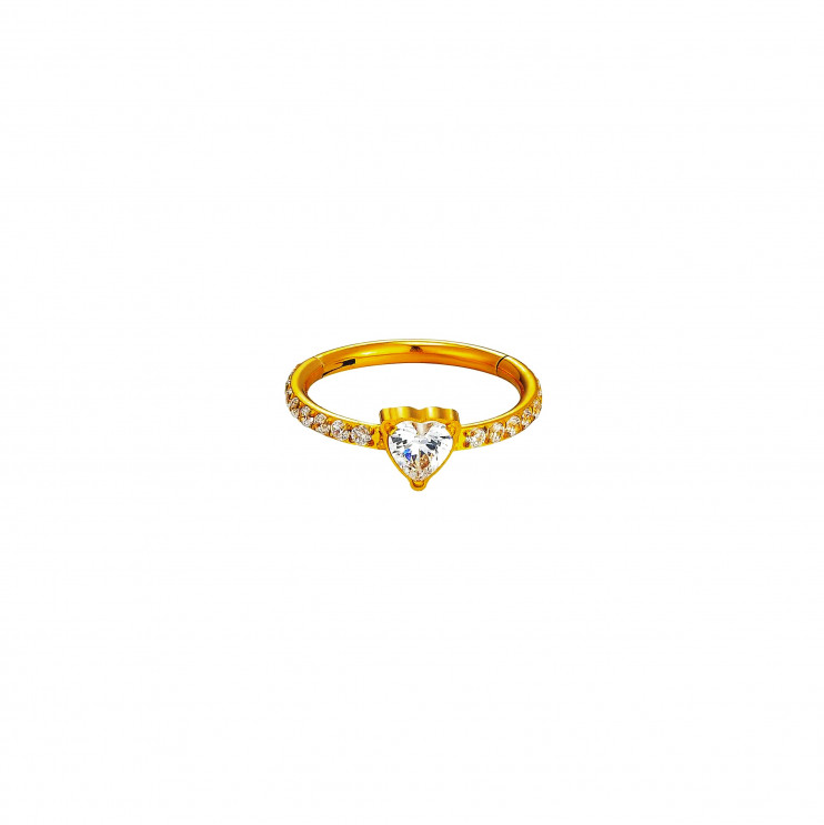 Кликер из титана с цирконом в виде сердца 1.2х10мм. GOLD  