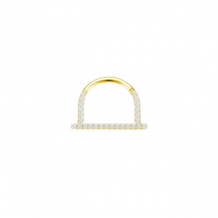 Кликер из титана анодированный в цвет золота 1.2х10мм с прозрачными кристаллами  