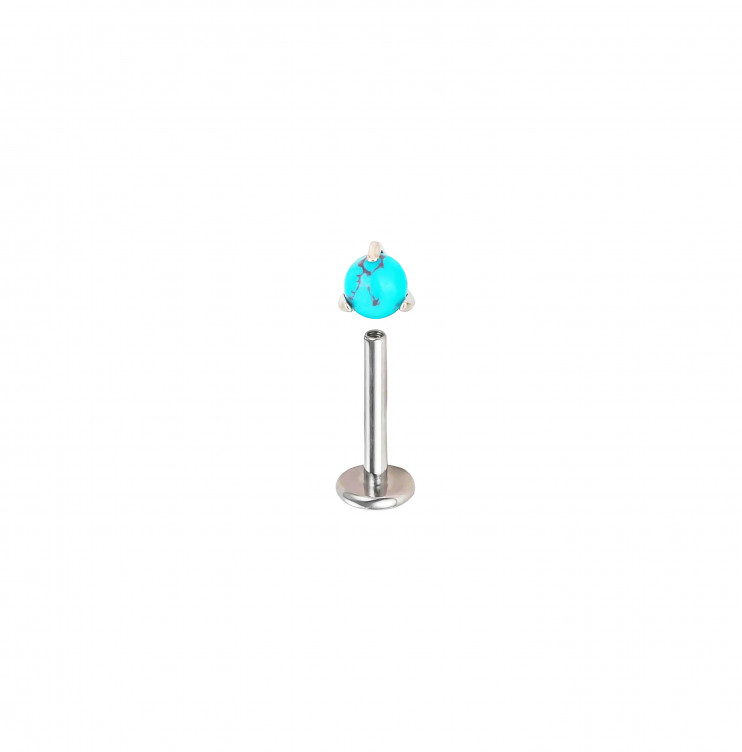 Лабрет из титана с камнем в лапках 4 мм. бирюза  
