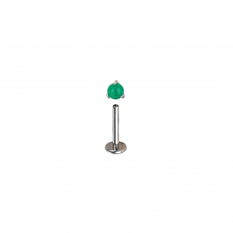 Лабрет из титана с камнем в лапках 4 мм. зеленый  