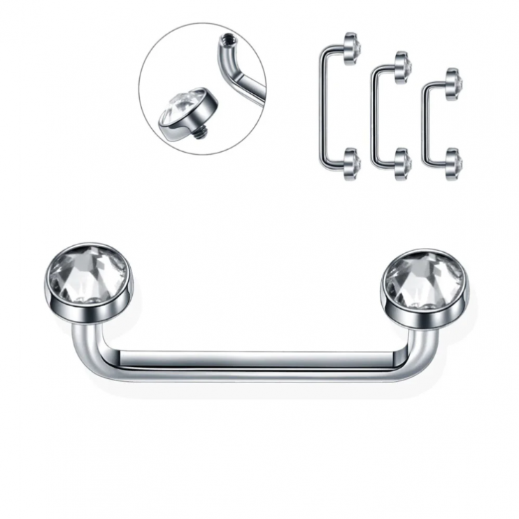 Скоба для плоскостного пирсинга с прозрачными кристаллами из титана