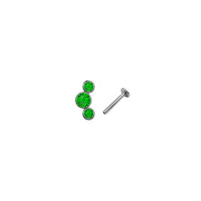 Лабрет из титана с тремя кристаллами 1.2х6 мм GREEN