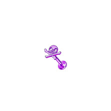 Лабрет из титана с накруткой плоский череп с костями PURPLE
