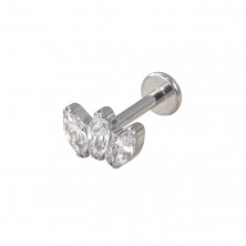 Лабрет из титана с кристаллами в виде трёх лепестков (интернальная резьба)