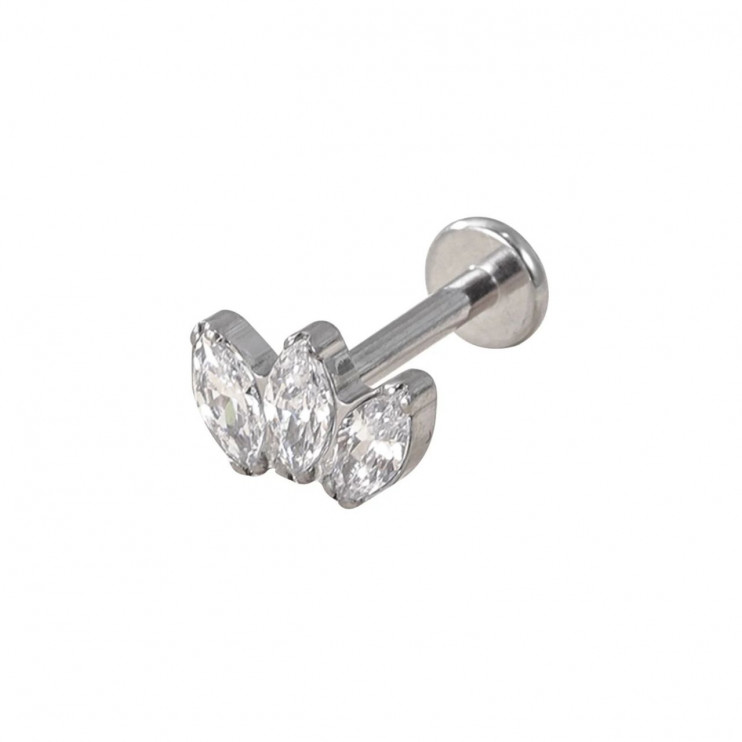 Лабрет из титана с кристаллами в виде трёх лепестков (интернальная резьба)  