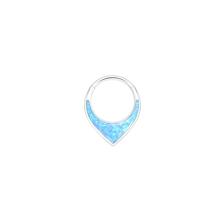 Кликер из титана уголок 1.2х8 мм с опалом голубой  