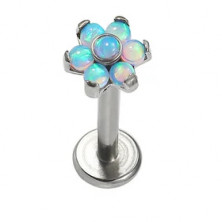 Лабрет в форме звезды с опалами из титана Light Blue (интернальная резьба)