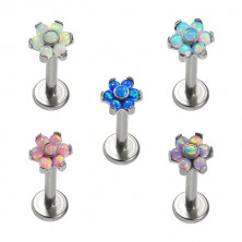 Лабрет в форме звезды с опалами из титана Light Blue (интернальная резьба)