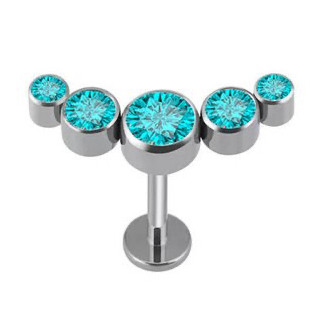 Лабрет с пятью кристаллами из титана Light Blue