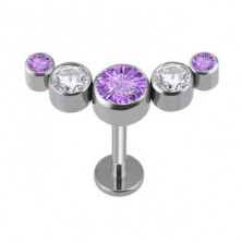 Лабрет с пятью кристаллами из титана White-Purple