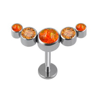 Лабрет с пятью кристаллами из титана Red-Orange
