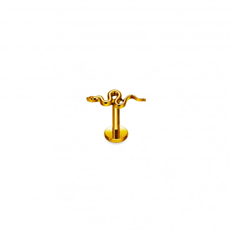 Лабрет из титана в форме змеи 1.2х6мм. GOLD  