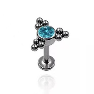 Лабрет с цирконом из титана Light Blue (интернальная резьба)