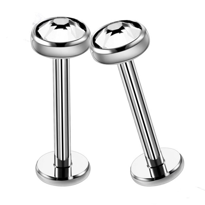 Лабрет с плоским кристаллом Swarowski из титана (интернальная резьба)