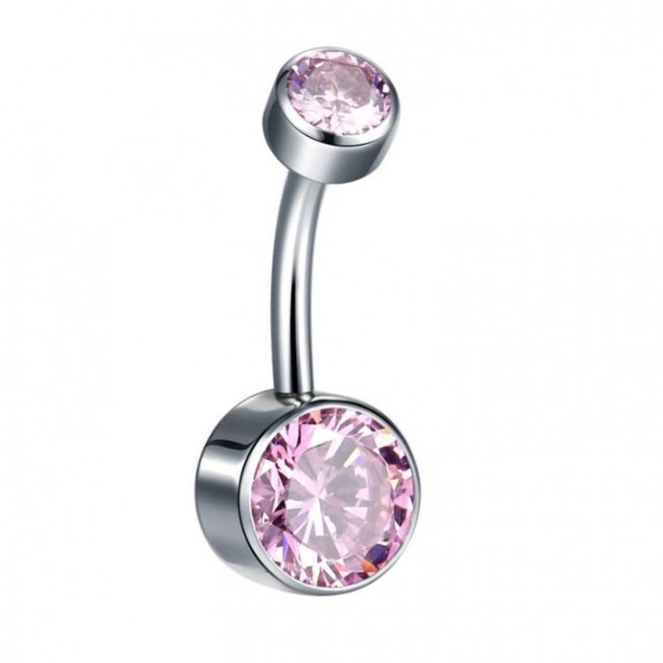 Банан в пупок из титана с кристаллами Swarovski Pink (интернальная резьба)  