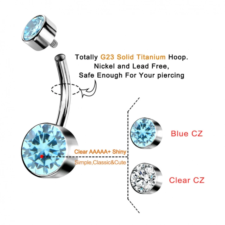 Банан в пупок из титана с кристаллами Swarovski Clear (интернальная резьба)