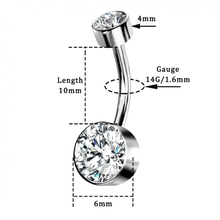 Банан в пупок из титана с кристаллами Swarovski Clear (интернальная резьба)