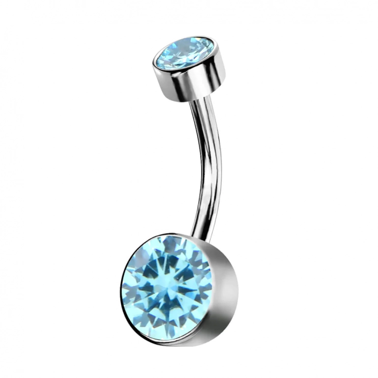 Банан в пупок из титана с кристаллами Swarovski Light Blue (интернальная резьба)  