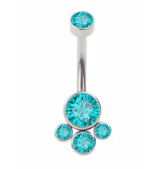 Банан в пупок из титана с цирконами Teal (интернальная резьба)  